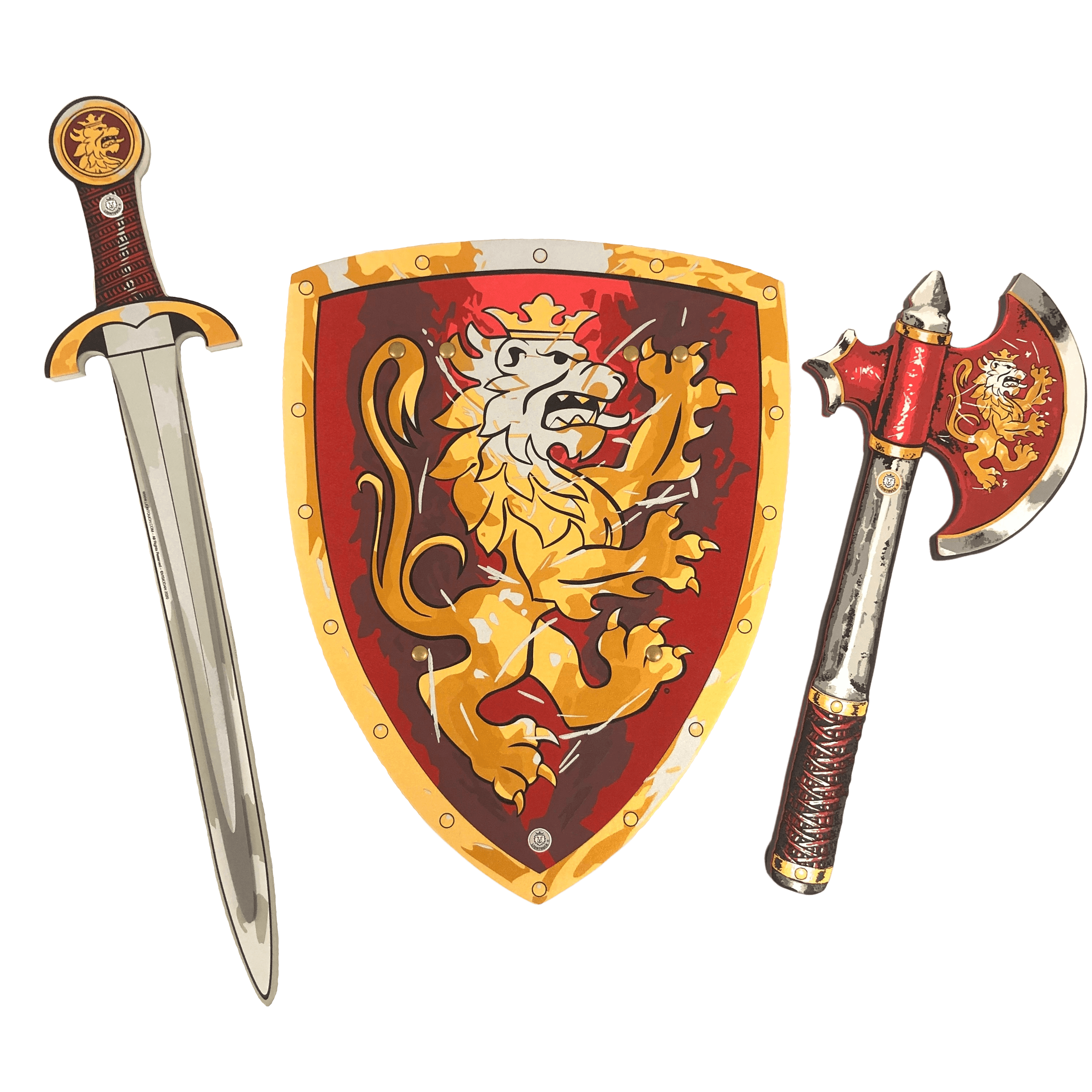 Liontouch Noble Knight Armor Set with Sword, Shield, and Axe in Red.