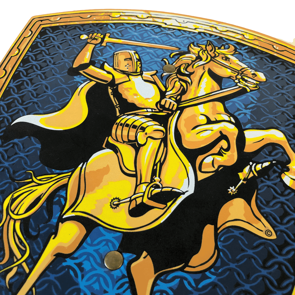 Liontouch's Panopli Knight Shield for children with a golden knight motif